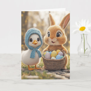 Tarjeta Feliz Conejo de Pascua Huevos Bebé Duckling