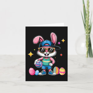Tarjeta Feliz Conejo de Pascua Jugando Voleibol Deportes d