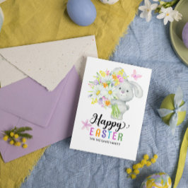 Tarjeta Feliz Conejo floral de cuchara de agua de Pascua