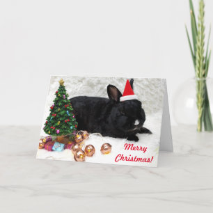 Tarjeta Feliz Conejo navideño en Santa Hat