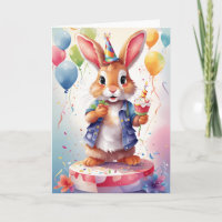¡Feliz conejo sonriente en la fiesta de cumpleaños