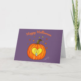 Tarjeta Feliz corazón de calabaza de Halloween