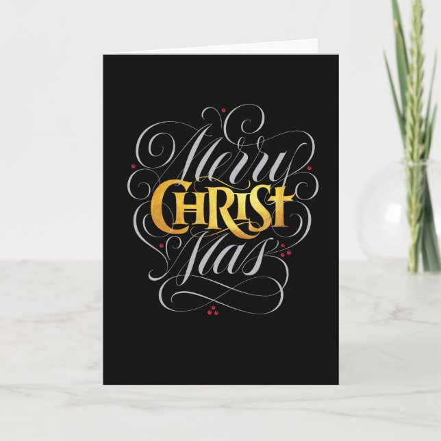 Tarjeta Feliz CRISTOmas Christian Gold Script Jesucristo (Anverso)