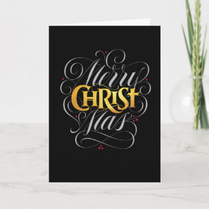 Tarjeta Feliz CRISTOmas Christian Gold Script Jesucristo