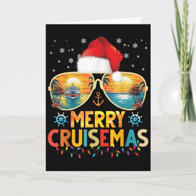 Tarjeta Feliz Crucero de Navidad Sombrero de Santa Retro C (Anverso)