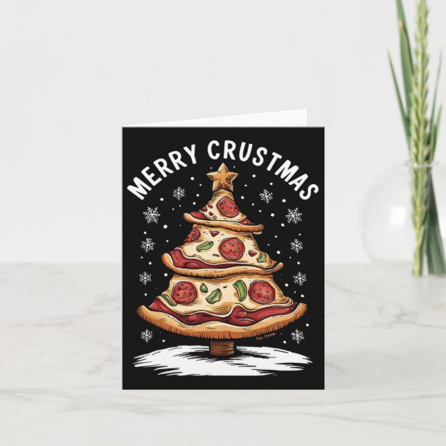 Tarjeta Feliz Crustmas Pizza Árbol de Navidad Navidad Navi (Anverso)