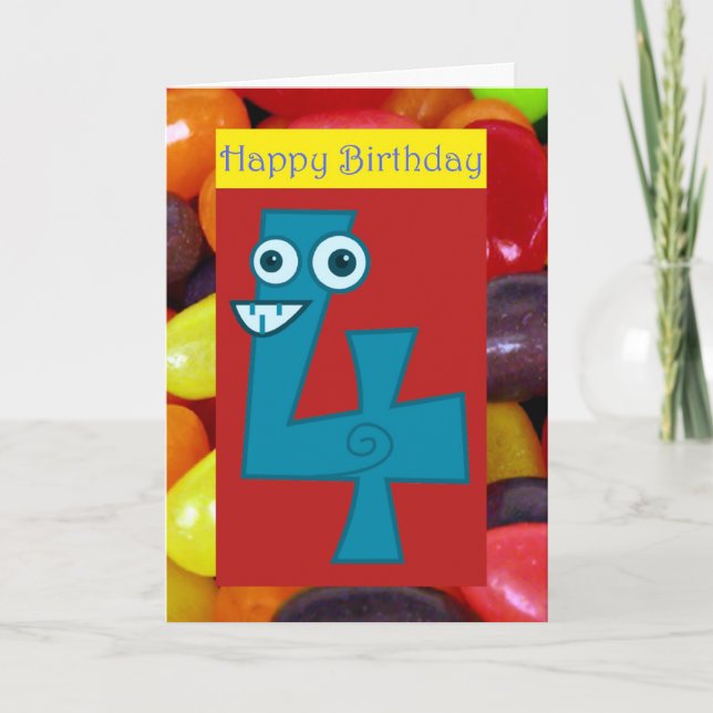 Tarjeta Feliz cuarto cumpleaños, cuarto cumpleaños, cumpli (Anverso)