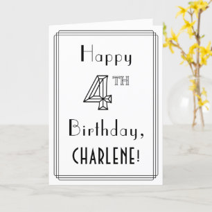 Tarjeta Feliz cuarto cumpleaños, estilo Art Deco con nombr