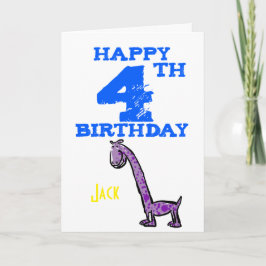 Tarjeta Feliz cuarto cumpleaños personalizado dinosaurio -