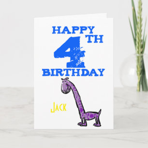 Tarjeta Feliz cuarto cumpleaños personalizado dinosaurio -