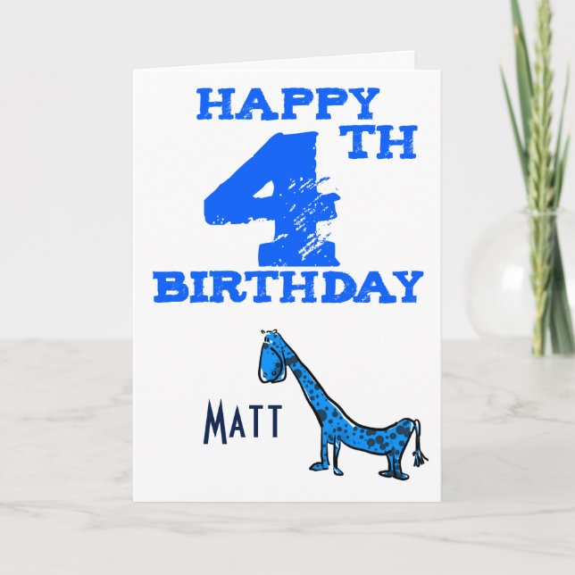 Tarjeta Feliz cuarto cumpleaños personalizado dinosaurio - (Anverso)