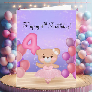 Tarjeta Feliz cuarto cumpleaños Teddy Bear Ballerina en el