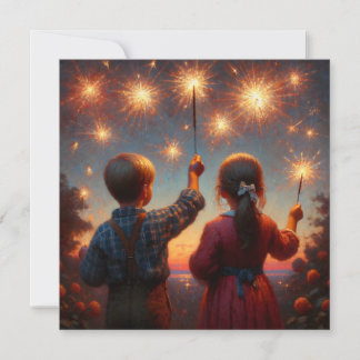 Tarjeta Feliz cuarto hijo con esparklers personalizado