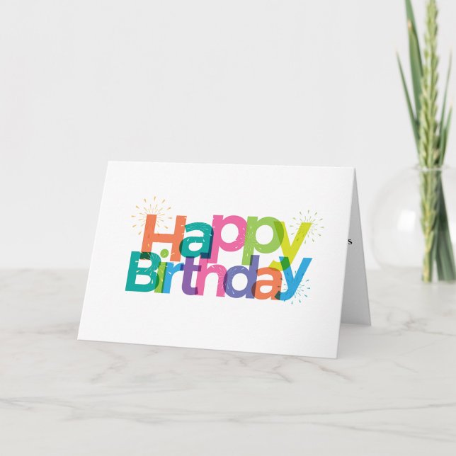Tarjeta Feliz Cumpleaños ("Bursting with color, bursting with joy - Happy Birthday")