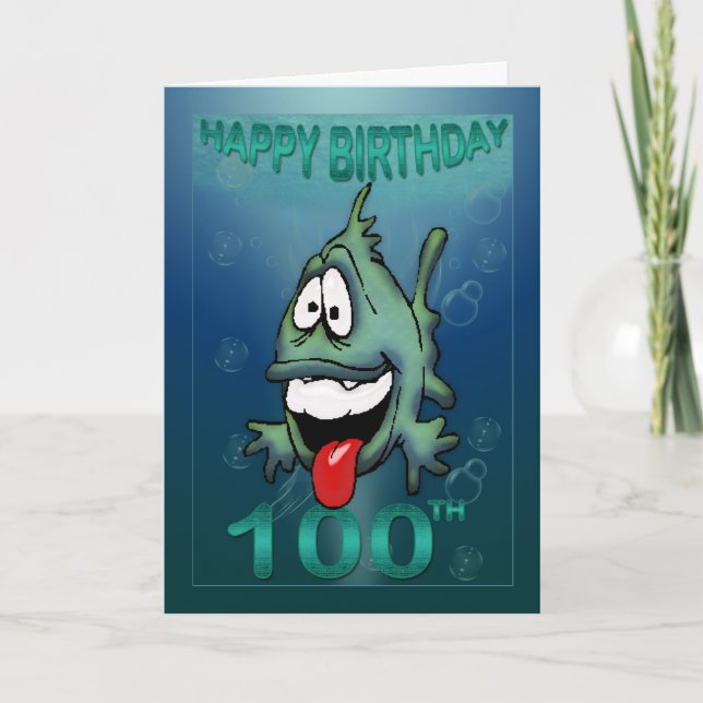 Tarjeta Feliz cumpleaños 100 cumpleaños Feliz pescado (Anverso)