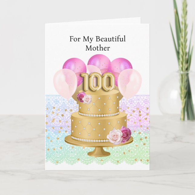 Tarjeta Feliz Cumpleaños 100 Rosa y Dorado  (Anverso)