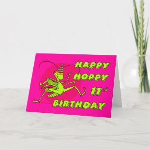 Tarjeta Feliz cumpleaños 11 de Hoppy con Grasshopper