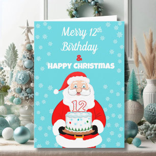 Tarjeta Feliz cumpleaños 12 Navidades Santa