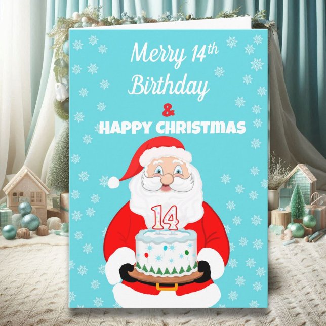 Tarjeta Feliz Cumpleaños 14 Navidad Santa  (Subido por el creador)