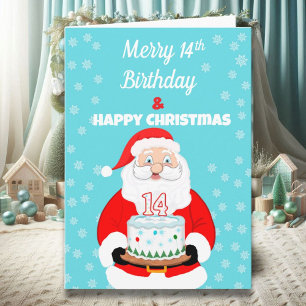 Tarjeta Feliz cumpleaños 14 Navidades Santa