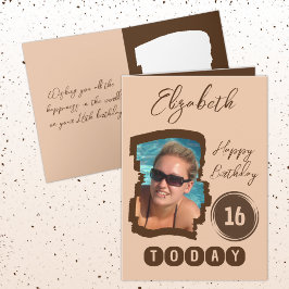 Tarjeta Feliz cumpleaños 16 hoy agrega marrón de fotos