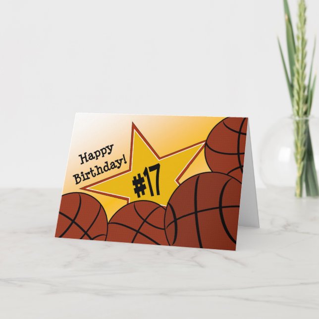 Tarjeta ¡Feliz cumpleaños 17, Estrella de Baloncesto! (Anverso)