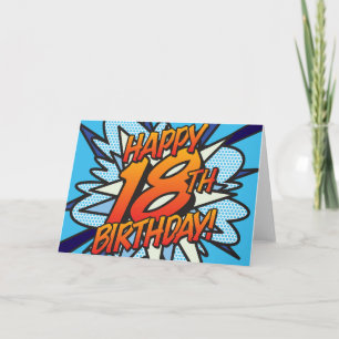 Tarjeta FELIZ CUMPLEAÑOS 18 Comic Book Pop Art azul