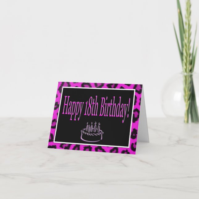 Tarjeta Feliz cumpleaños 18 con puntos calientes de leopar (Anverso)