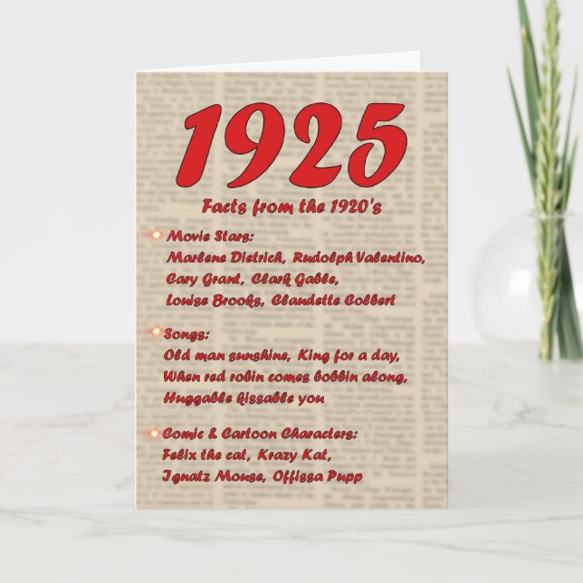 Tarjeta Feliz cumpleaños 1925, año de nacimiento 20, 20 añ (Anverso)
