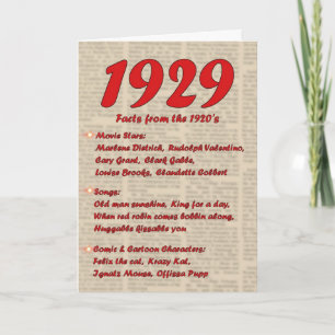 Tarjeta Feliz cumpleaños 1929, año de nacimiento 20, 20 añ