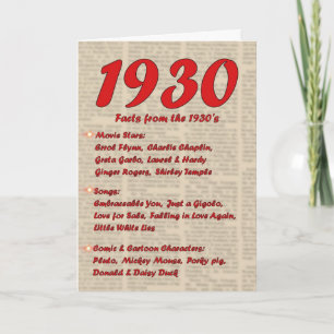 Tarjeta Feliz cumpleaños 1930, año de nacimiento 30, 30 añ