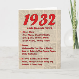 Tarjeta Feliz cumpleaños 1932, año de nacimiento 30, 30 añ