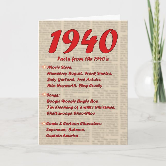 Tarjeta Feliz cumpleaños 1940 años de los años 40 40s de (Anverso)