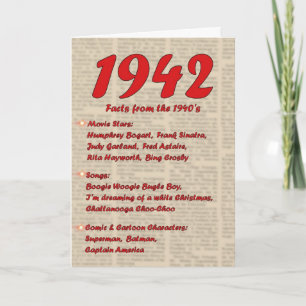 Tarjeta Feliz cumpleaños 1942 Año de las noticias de nacim