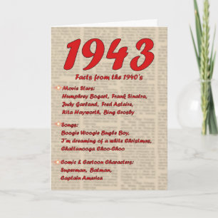 Tarjeta Feliz cumpleaños 1943 Año de noticias de nacimient