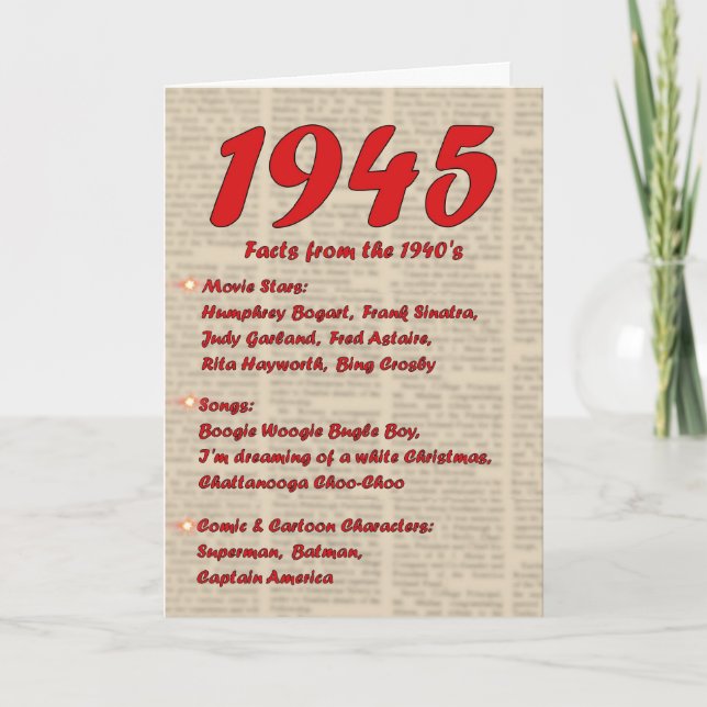 Tarjeta Feliz cumpleaños 1945 años de los años 40 40s de (Anverso)