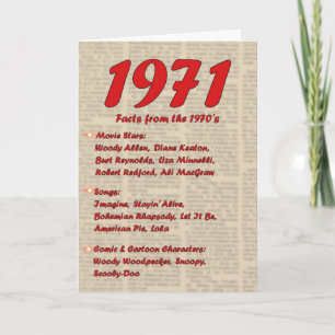 Tarjeta Feliz cumpleaños 1971 Año de noticias de nacimient
