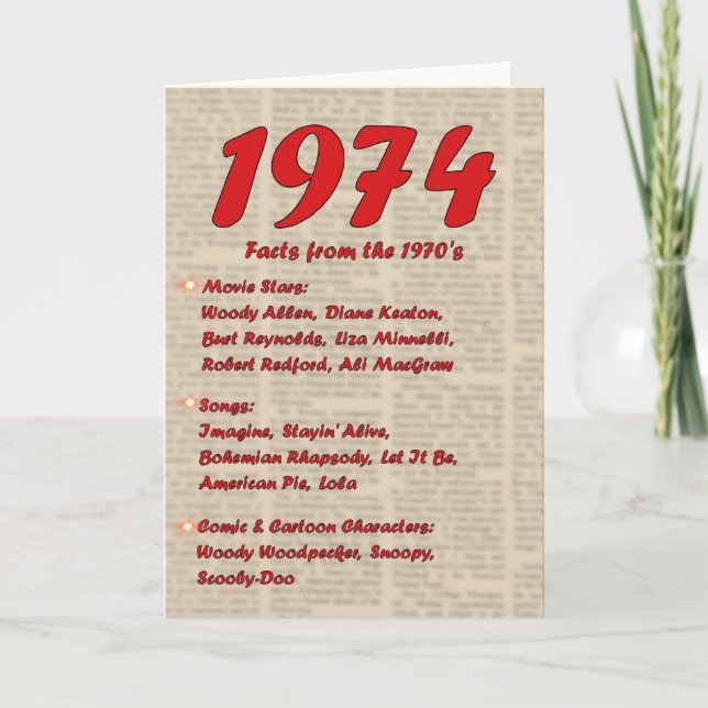 Tarjeta Feliz cumpleaños 1974 años de los años 70 70s de (Anverso)