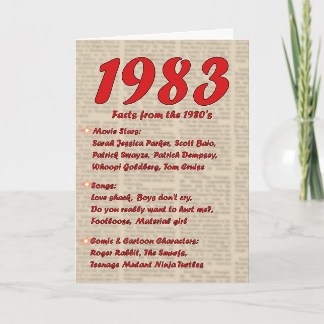 Tarjeta Feliz cumpleaños 1983 Año de noticias de nacimient (Anverso)