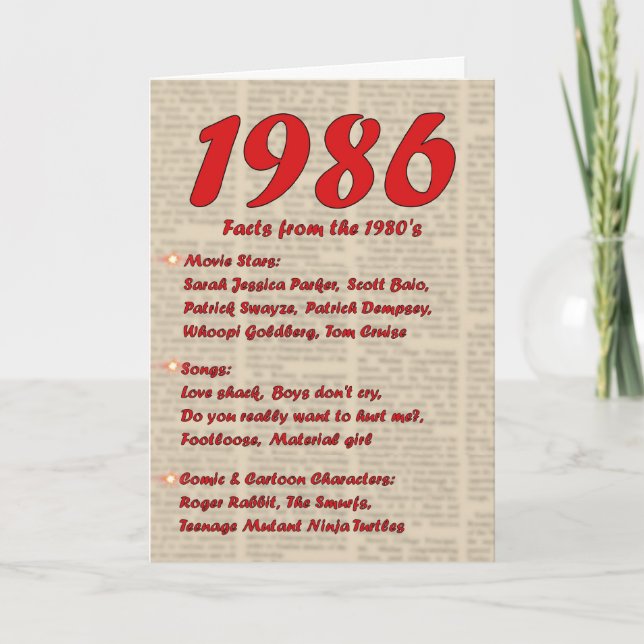 Tarjeta Feliz cumpleaños 1986 Año de nacimiento Neon 80's  (Anverso)
