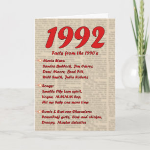 Tarjeta Feliz cumpleaños 1992 Año de las noticias de nacim