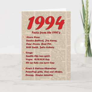 Tarjeta Feliz cumpleaños 1994 Año de las noticias de nacim