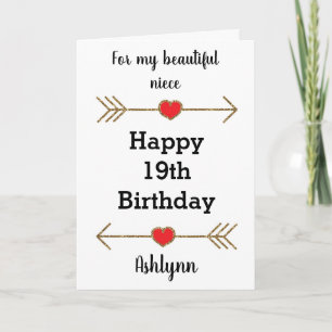 Tarjeta Feliz Cumpleaños 19 Rojo y Dorado Brillante Sobrin