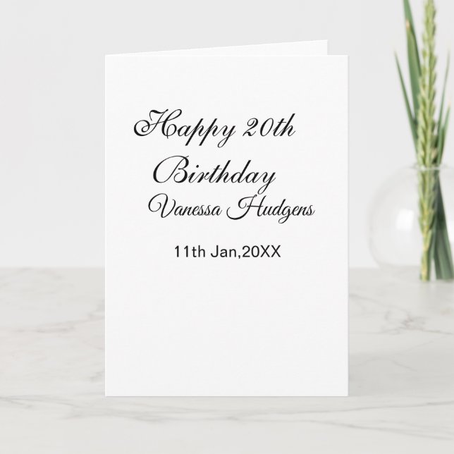 Tarjeta Feliz cumpleaños 20 nombre fecha simple minimalist (Anverso)