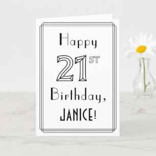 Tarjeta Feliz cumpleaños 21, estilo Art Deco con nombre pe