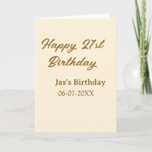 Tarjeta Feliz cumpleaños 21 marrón pastel amarillo nombre