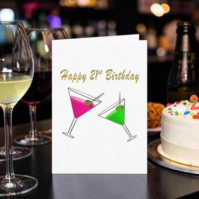 Tarjeta Feliz cumpleaños 21 Martini Glass con aceitunas (Subido por el creador)