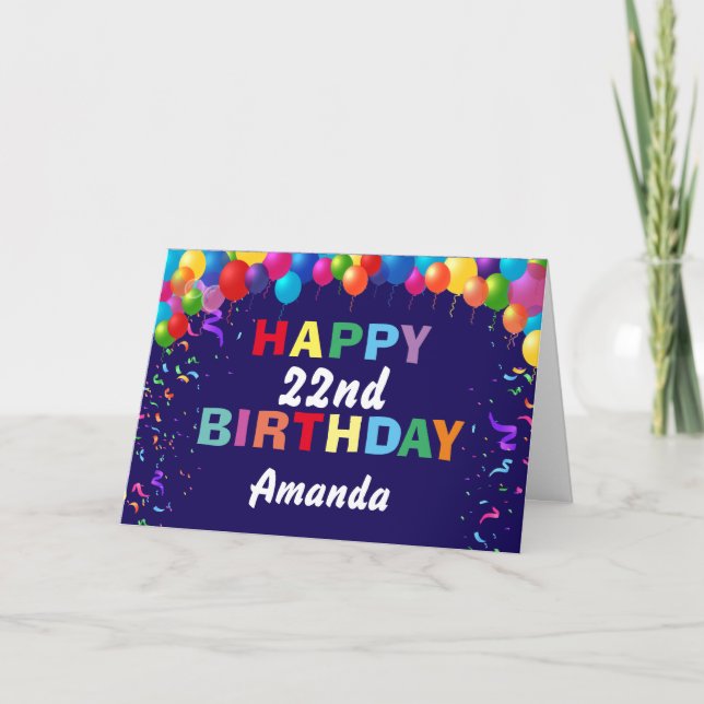 Tarjeta Feliz cumpleaños 22, azul de la Marina de los Glob (Anverso)