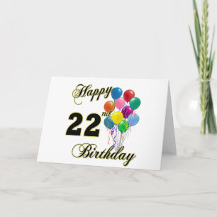 Tarjeta Feliz cumpleaños 22 con globos