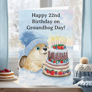 Tarjeta Feliz cumpleaños 22 del Día de la Marmota